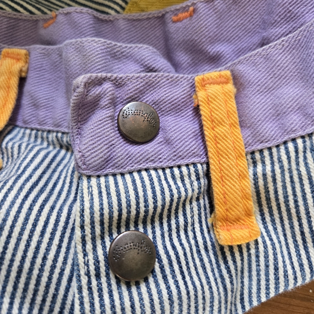 1960s Wranglers Colorblock Flare 26" Waist Women Pinstripe Denim Mod Retro Vtg - Picture 5 of 12